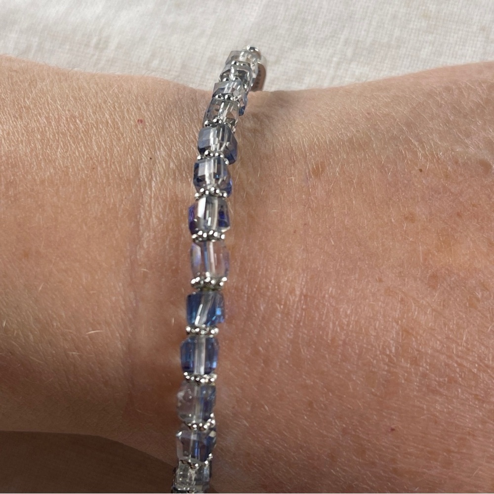 Silver Cross Bracelet with Blue Accents - Picture 7 of 7